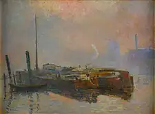 Robert Antoine Pinchon, before 1909, Péniche dans la brume, oil on canvas, 54 x 73 cm, donation François Depeaux, 1909