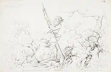 Väinämöinen wakes the giant Antero Vipunen, Robert Wilhelm Ekman, 1860