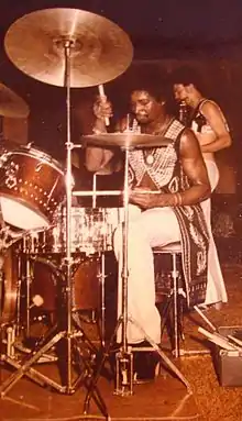 Robin Russell drumming with New Birth at the Total Experience Night Club on Crenshaw Blvd., Los Angeles, CA  - 1974.