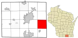 Location in Rock County and the state of Wisconsin.