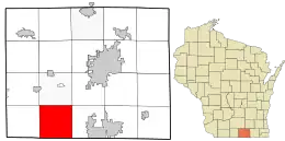 Location of the Town of Newark in Rock County and the state of Wisconsin.