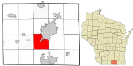 Location in Rock County and the state of Wisconsin.