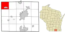 Location of the Town of Union in Rock County and the state of Wisconsin.