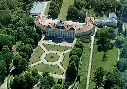 An aerial view of the palace