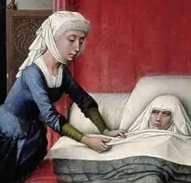 Nurse attending John's mother Elisabeth in the left hand panel