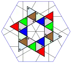 24 orientations of a rolling octahedron on a triangular grid, drawn on a hexagonal torus