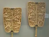 A pair of ivory fans depicting scenes from Romance of the Western Chamber, c. 1800–1911, Qing dynasty. On display at the Asian Art Museum in San Francisco, California.