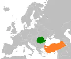 Map indicating locations of Romania and Turkey
