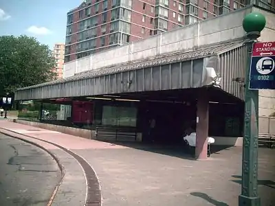 A view of the station's only exit, which is located on Main Street