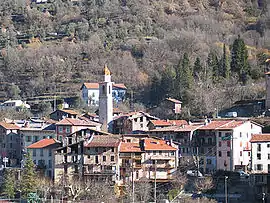 A general view of the village, with the belfry in the middle