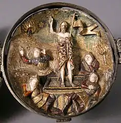 "Rosary Bead with the Crucifixion and Resurrection", a rare Spanish example, with Ivory. Metropolitan Museum of Art