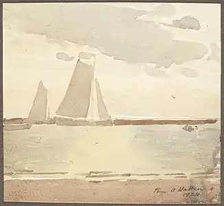 Watercolour painting of sailboats by Rose A. Walker