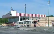 Rosecroft's new grandstand, which features giants windows.