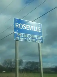 Town sign in Roseville, Ontario