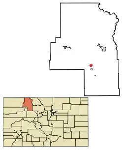 Location of Oak Creek in Routt County, Colorado.