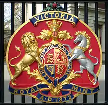Decorative emblems of state are also fixed on gates to public buildings, old Royal Melbourne Mint