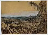 Seghers, Landscape with overhanging fir, c. 1615-30; etching on paper, hand-coloured