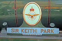 Closeup shot of Sir Keith Park's nameplate