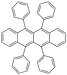 rubrene (5,6,11,12-tetraphenyl naphthacene) yields yellow light