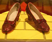 A pair of ruby slippers from The Wizard of Oz on display in the Smithsonian Institution's National Museum of American History
