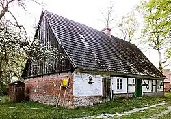 Ruda Milicka, the forester's lodge of the State Forests, the former forester's lodge of the Milicz branch of the Maltzan family; 19th century; half-timbered wall, partly a timber frame