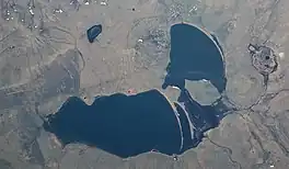 ISS image of Rudnichnoye and Shalkar village by the northern shore of the lake