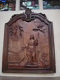 Bas-relief in cherry wood: "The Virgin appearing to Saint James",  School of Auvergne {17th century)