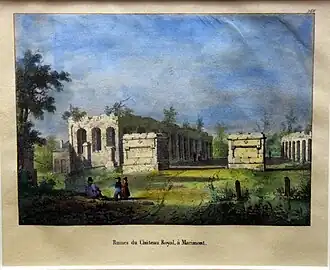 The ruins of the Château of Mariemont in the 19th century