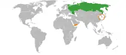 Map indicating locations of Russia and Yemen