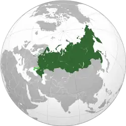 Russian territory since the 2022 annexation of Ukrainian territory on the globe, with unrecognised territory shown in light green.