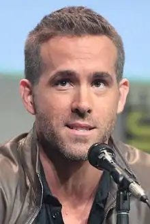 Ryan Reynolds speaking at the Deadpool panel during the 2015 San Diego Comic Con International