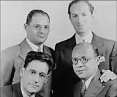 Bottom, left to right: George S. Kaufman, Morrie Ryskind, (top) Ira Gershwin, George Gershwin