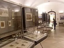 Interior of the museum, showing papyri
