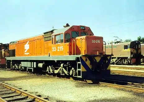 No. 33-215 in Spoornet orange livery, Cambridge depot, East London, 26 December 1996