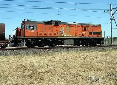 No. 35–403 in an early version of Spoornet's orange with a wide gray top edge, Stikland, 19 October 2006