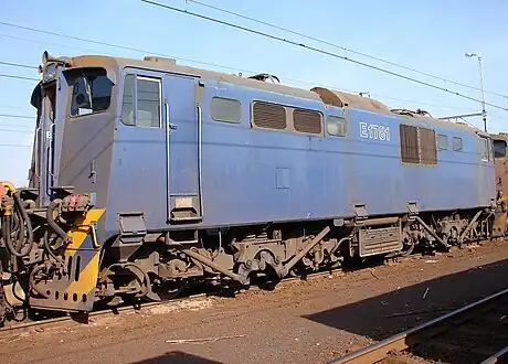 No. E1781 in Spoornet blue livery with outline numbers at Empangeni, 14 August 2007