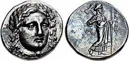 Coinage of Mausolus as Achaemenid dynast of Caria. Head of Apollo facing/ Zeus Labrandos standing, legend ΜΑΥΣΣΩΛΛΟ ("Maussollo"). c. 376–353 BC.