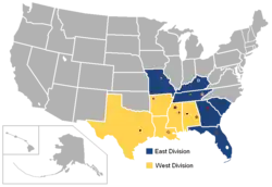 The SEC as it existed between 2012 and 2024, after the additions of Texas A&M and Missouri