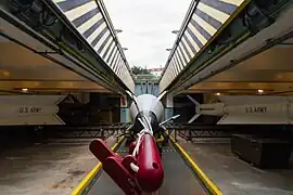 Underground missile storage at SF-88 below open elevator doors