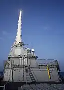Missile launches off the USS Lake Erie.