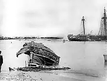 SMS Eber on the beach of Apia  after the cyclone