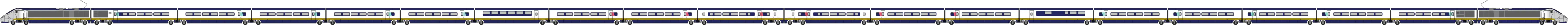 Illustration of a Three Capitals set in original Eurostar livery with SNCF branding