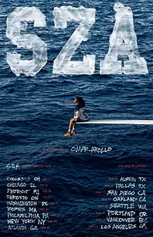 The cover art for the SOS album, with SZA's name and tour dates for the first leg superimposed
