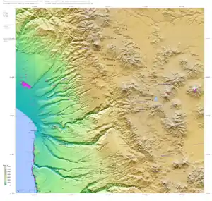 Topographic map of the Arica and Parinacota Region