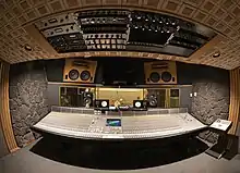 View of Studio D control room and live room