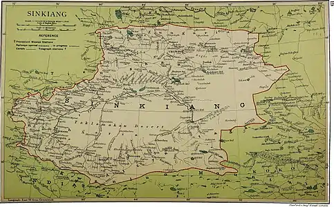 Map including Yengisar (labeled as Yangihissar) (1917)