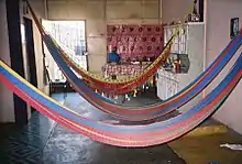 Three Salvadoran synthetic-thread hammocks in Morazán Department