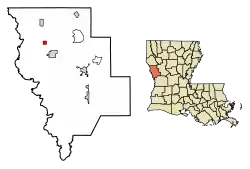 Location of Noble in Sabine Parish, Louisiana.