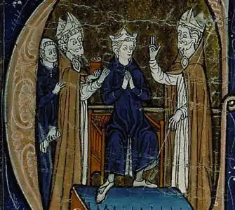 Illuminated manuscript of the Coronation of King Louis IV of France (1275-1280) (Grandes Chroniques de France Bibliothèque Sainte-Geneviève,Ms. 782)