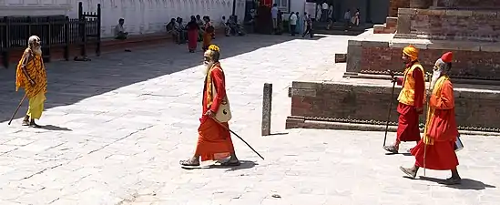 Sadhus walking on Durbar Square, Kathmandu